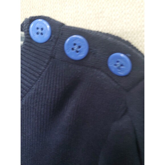 Talbots Cotton Blend Blue Button-Shoulder Striped Crew Neck Sweater Size Medium - Picture 3 of 6